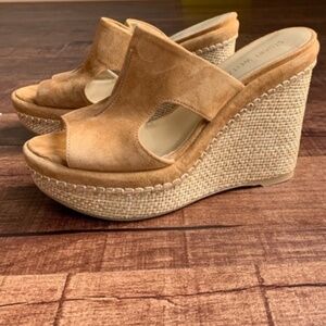 Stuart Weitzman brown suede woven wedge heeled sandals size 8